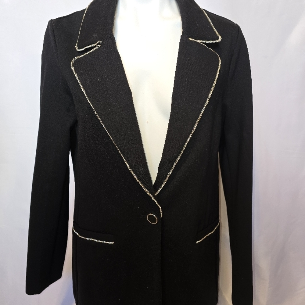 NWT Willow & Root Black Blazer with Diamond Stud Trim